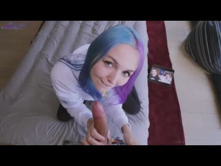 girl with dyed hair does a blowjob
